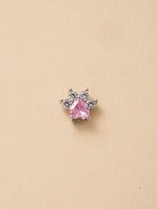 1 chiếc khuyên mũi hình dấu chân mèo dễ thương đính đá Cubic Zirconia, khuyên mũi pha lê màu hồng, trang sức xỏ khuyên bằng đồng dành cho nữ, khuyên mũi in hình dấu chân lấp lánh. - Bạc - Xem 4