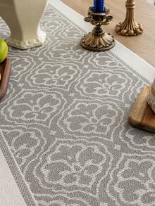 1pc Waterproof Table Runner With Tassel Decor, Suitable For Home, Party, Hotel, Restaurant Table Decoration - Grey - View 7