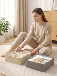 23件套可折叠布艺抽屉收纳盒、梳妆台储物盒、衣柜分隔托盘，适用于卧室整理、婴儿房收纳、内衣、袜子、胸罩、领带、围巾等。 - 彩色 - 查看 4