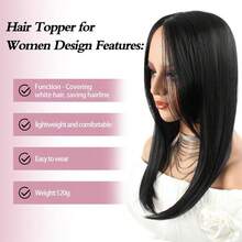 Women's Hair Topper, Suitable For Thin Hair, 18 Inch Straight Synthetic Hair Piece, Upgraded Lace Base, 4 Clips For Secure Wear, Adds Volume And Covers Thinning Crown, Black - Black - View 2