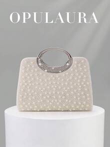 Bolso de mano de noche con cristales y brillantes para mujer de OpulAura, bolso de mano formal con tachuelas de de lujo, adecuado para galas, fiestas, cumpleaños, bodas como bolso - Albaricoque - Ver 3