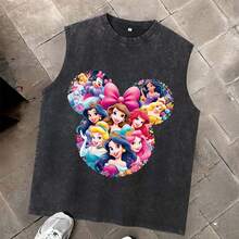 T-shirt à manches courtes pour homme Disney, t-shirt unisexe sans manches, t-shirt pour homme avec motif Mickey Mouse et princesses Disney, tenue décontractée d'été, idéal comme cadeau pour les amis masculins qui aiment les dessins animés et les animés. - Noir - Voir 3