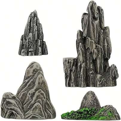 4 piezas de decoración de roca de resina realista - Formas surtidas en miniatura, adecuado para jardines zen, plantas en maceta, decoración interior/exterior - Regalo para entusiastas del hogar y la jardinería, estética natural, detalles artesanales duraderos, estilo rústico, esencial para amantes del bonsái