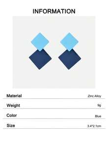 Two Tone Square Drop Earrings - Blue - View 7