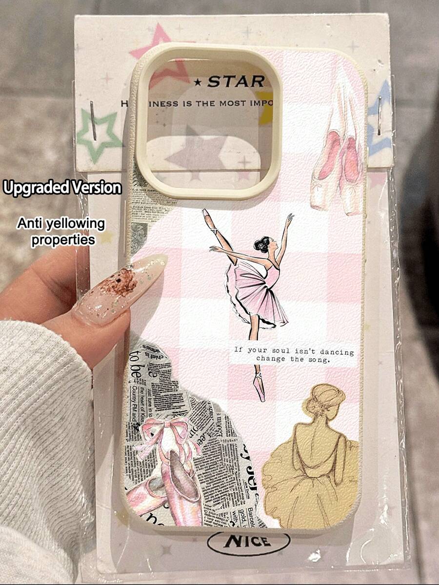 1个极简可爱芭蕾少女图案荔枝纹理防水防震防滑软手机壳，兼容苹果/ - 彩色 - 查看 1
