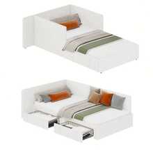 Twin Corner Bed Frame With Storage Drawers, Velvet Upholstered Daybed, Adjustable Side Rails For Bedroom & Guest Room - 米色 - 查看 8