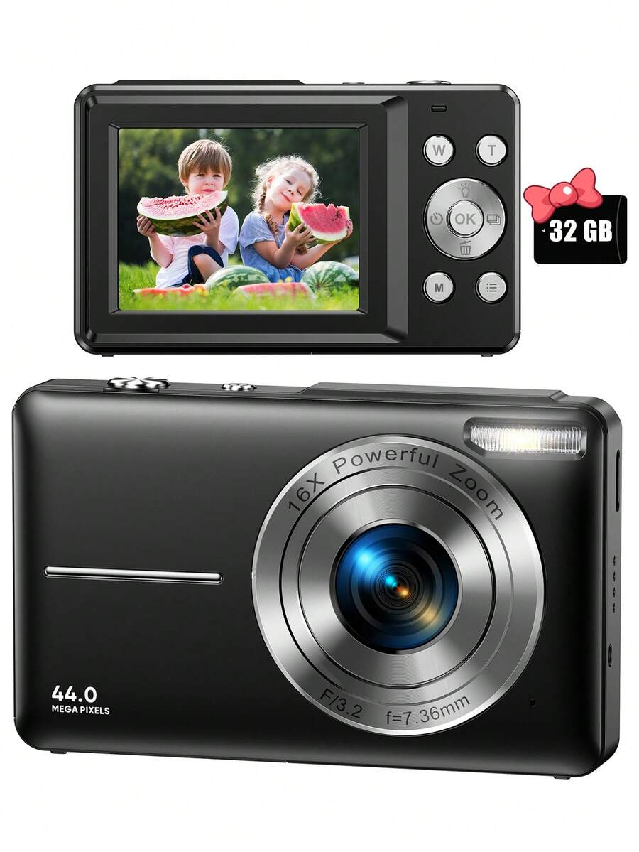 Nicamery 44MP FHD 1080P Compact Digital Camera, 16X Zoom, 32GB Memory Card Included, Ideal Gift For Beginners