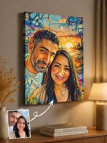 1pc Customizable Family Photo Canvas Framed Art, Personalized Family Canvas Painting, Multi-Functional Reusable Decorative Stylish And Cute Canvas Photo From Printed Marketplace - Multicolor - View 5