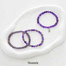 Noessla Stackable Beaded Bracelets Women Boho Multi Layer Stretch Bracelets Natural Stone Bead Bracelet With Leaf Charm Jewelry Women - Amethyst - View 3