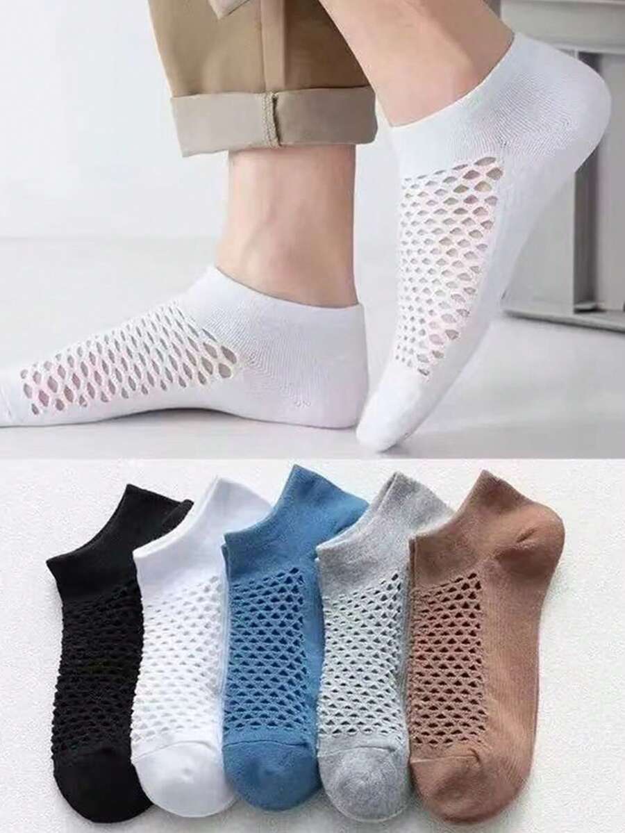 Men's Breathable Mesh Ankle Socks, Korean Style Low Cut Invisible Socks, Thin Summer Socks - Multicolor - View 1