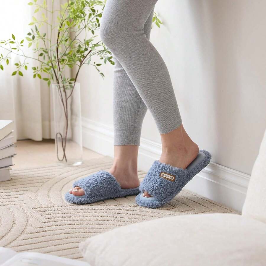 Adjustable Open - Toe Women's Slippers Cozy Fuzzy Memory Foam Indoor Outdoor Non - Slip Cute Ladies Sandals Gifts For Women Mom Bridesmaid White - 藍色 - 查看 1