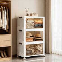 60cm Collapsible Storage Bins With Lids, Folding Storage Box For Home, Kitchen And Office, Stackable Closet Organizer With Wheels, With Doors Cube Storage Containers - 60cm/4 Layers (with Casters) - View 7