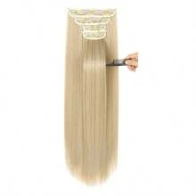 Kẹp tóc đuôi ngựa NATAN viền vô hình, dùng cho tóc giả, 4 chiếc, 18 inch, 100% tóc thật màu đen không đường nối, tóc nhân tạo, tóc xoăn thẳng, tóc thật nguyên chất. - S613 - Xem 4