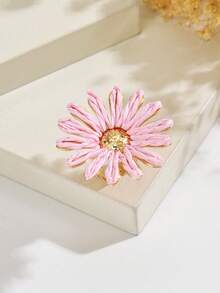 1 pièce Bague ouverte style frais d'été en raphia tressé avec fleurs et strass, bijoux rose pour femmes pour vacances & rendez-vous - Rose bonbon - Voir 1