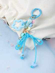 1 pieza Llavero multicolor de cuerda trenzada dulce, con cuentas de letras, decoración de dije iridiscente y campana, broche colorido, lindo accesorio para bolso de mujer - Multicolor - Ver 7