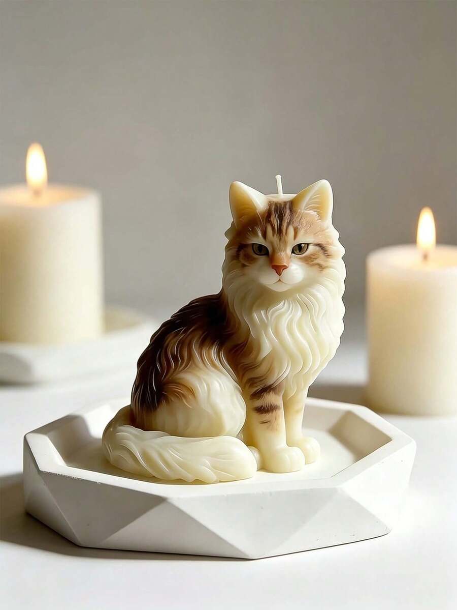 树脂硅胶模具 - 坐姿长毛猫硅胶模具，手工树脂蜡烛和香薰石石膏装饰品专用模具 - 貓咪模具 - 查看 1