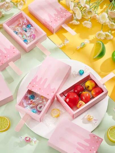 5 hộp quà giấy hình kem màu hồng/xanh dương, thiết kế kem que 3D, hộp quà tặng tiệc tùng, hộp đựng tráng miệng vui nhộn, đồ dùng gói quà, quà tặng tiết lộ giới tính, quà tặng tự làm dễ thương và hộp kẹo mini, thích hợp cho các bữa tiệc mùa hè, sinh nhật, đám cưới, tiệc mừng em bé, lễ tốt nghiệp.