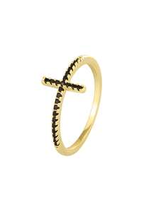 Women's Gold-Plated Side Cross Ring, Minimalist Design With Micro-Inlaid Black Zirconia, Stackable Style Suitable For Daily Commute And Work Outfits, An Ideal Gift For Faith And Fashion Enthusiasts - Gold - View 7