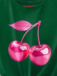 DrmWander Women's Graphic T-Shirt With Pink Heart For Holiday, Spring And Resort Wear 100% Cotton - Green - View 3
