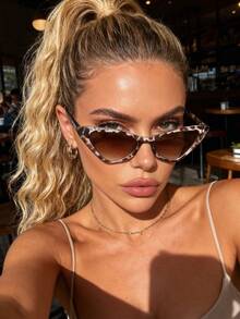 1 Pair Plastic Multi-Color Cat Eye Narrow Frame Full-Rim Tinted Lens Bohemian Classic Glasses, Fashion Versatile, Suitable For Street Style, Music Festivals, Vacations, Fits All Face Shapes, Also A Must-Have Back-To-School Preppy Item - 1pc White Bean Flower Double Tea - View 4