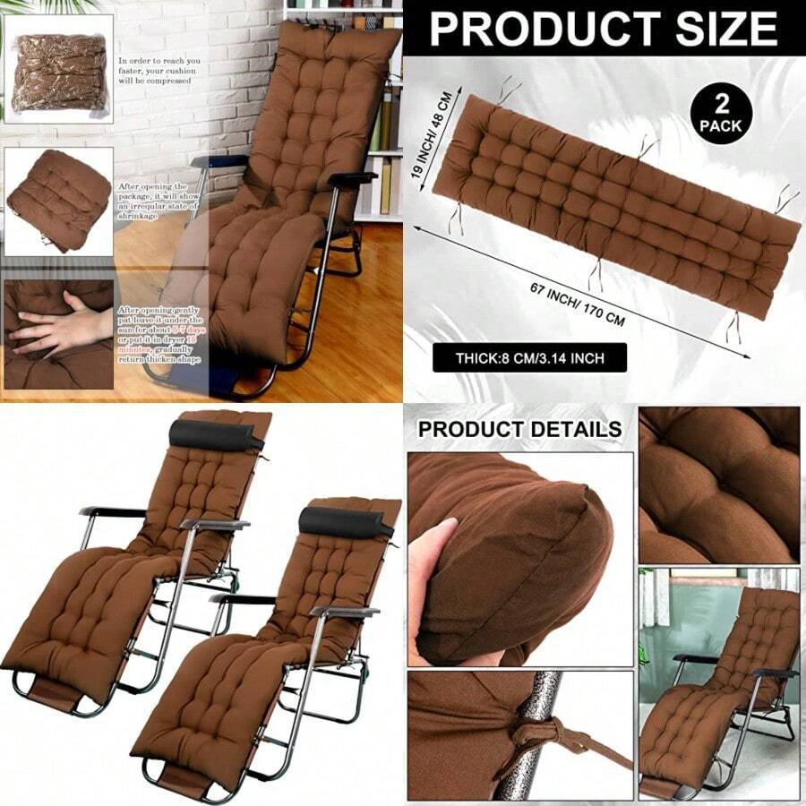 Bucherry - Cojines de tumbona de 67 x 19 pulgadas cojín suave para tumbona sofá césped muebles con 6 corbatas para exteriores interiores patio hogar sin reposacabezas 2 unidades - C y f - Ver 1