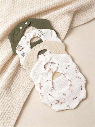 5 قطع/عبوة، حمالات أطفال مزهرية، قطن 100% ناعم ماص قابل للتنفس، مناسبة لجميع الفصول، مطبوعة وبألوان سادة، للمواليد الجدد من الجنسين