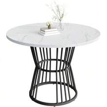 Dining Table Set (5 Pieces), Dining Table Set With 4 Chairs, Kitchen Table Set, 100cm Diameter Round Dining Table With Black Metal Legs, White MDF Tabletop, Black Velvet Dining Chairs - Multicolor - View 11