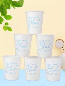 10pcs/20pcs/50pcs Something Blue Before I Do Paper Cups,White Party Cups With Light Blue "Something Blue Before I Do" Print & Heart Accents, 2.9" Top Diameter 3.5" Tall Cups For Bachelorette Party, Bridal Shower, Wedding Engagement Supplies Men Women - Multicolor - View 1