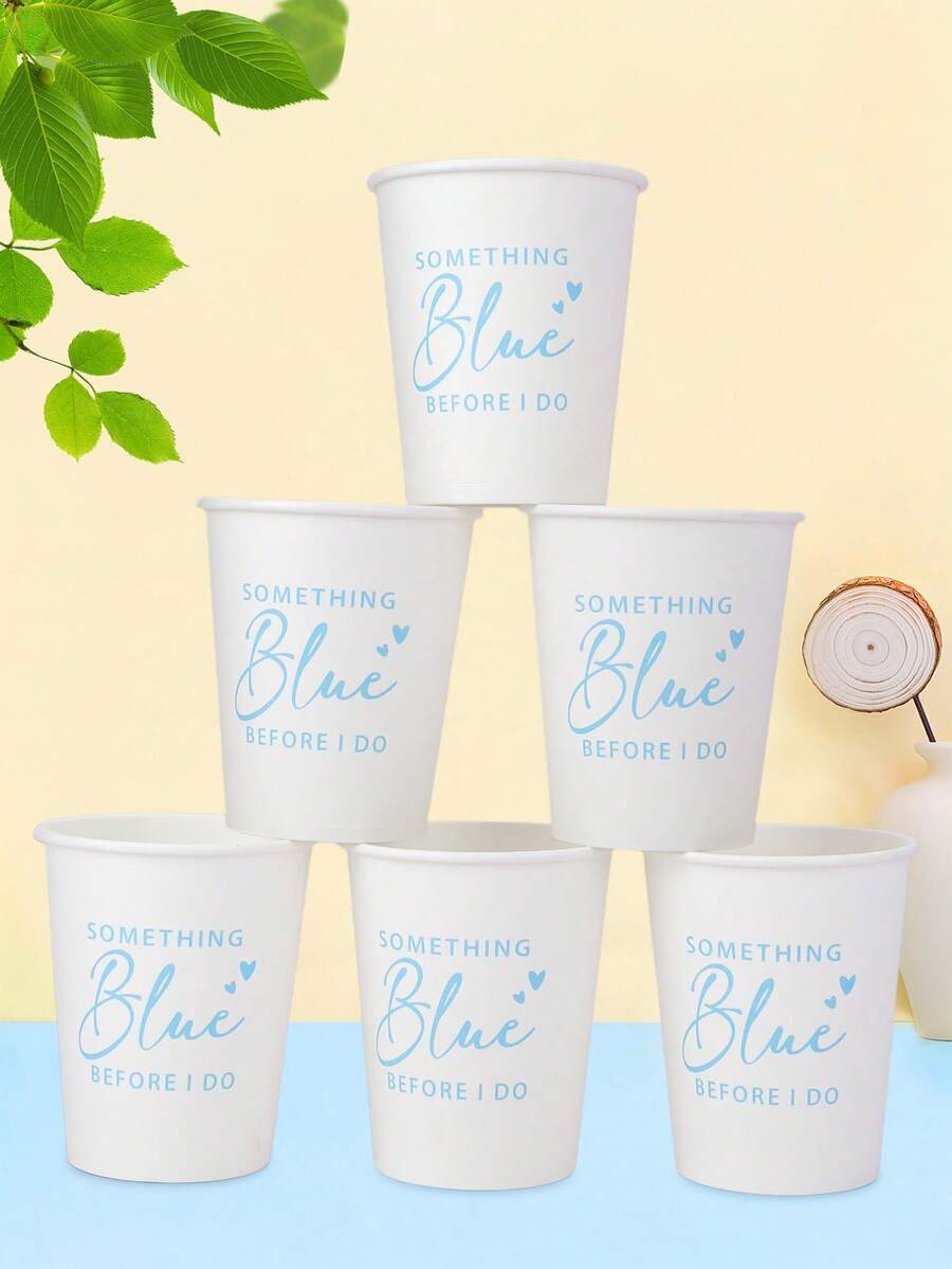 10pcs/20pcs/50pcs Something Blue Before I Do Paper Cups,White Party Cups With Light Blue "Something Blue Before I Do" Print & Heart Accents, 2.9" Top Diameter 3.5" Tall Cups For Bachelorette Party, Bridal Shower, Wedding Engagement Supplies Men Women - Multicolor - View 1