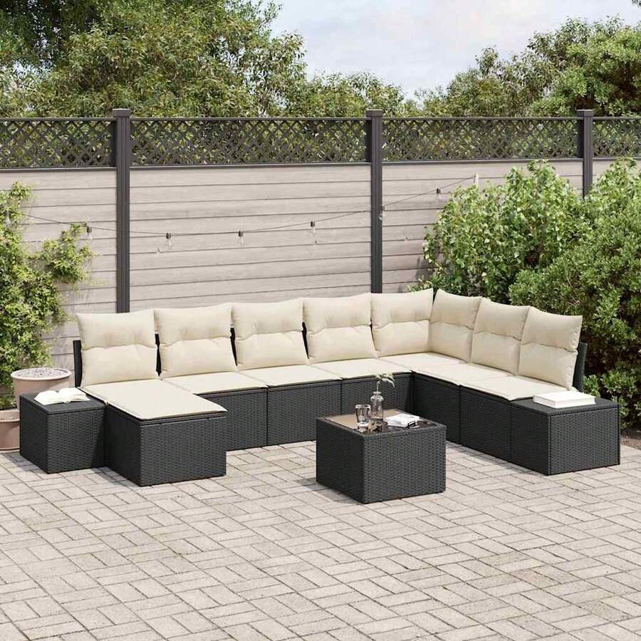 vidaXL Gartensofa-set mit Kissen 9 pcs Schwarz Poly-Rattan - A - Übersicht 1
