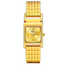 Marca YaLaLuSi: Un elegante reloj de cuarzo para damas con una refinada esfera cuadrada. El reloj presenta una pulsera de metal a cuadros compuesta por eslabones cuadrados ordenados que hacen eco de las líneas audaces de la caja, otorgándole una textura vintage de "pepita de oro". - Dorado - Ver 12