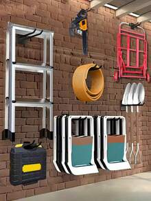 1pc Heavy-Duty Steel Garage Organizer Wall-Mounted Hanging Shelf For Garden Tools - Multi-Purpose Overhead Utility Rack - Shovel, Rake, Broom Organizer Wall Hooks - Multicolor - View 3