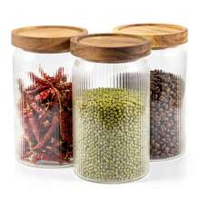 3 Pack Kitchen Canisters Set  Ribbed Glass Storage Jars With Airtight Wooden Lids Clear Food Storage Containers For Coffee Sugar Tea Pasta Candy Snacks Pantry Organization Countertop Decor - View 11