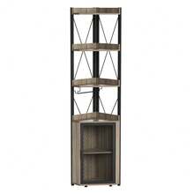 4-Tier Freestanding Wine Rack With Glass Holder,  Freestanding Liquor Storage Sideboard Anti-Tipping Device - Grey Wood Grain - View 1