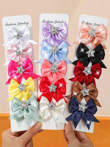 15/10/5pcs Set Girls Shiny Rhinestone Fabric Bow Cute Princess Hair Clips, Star Studded Bangs Clips, Everyday Use - Multicolor - View 8
