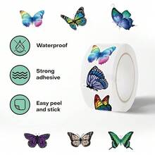 500pcs Butterfly Stickers Roll - Ideal For Thank You Cards, Sealing, And Scrapbooking | Smooth Surface, Asymmetrical Shape, Office Supplies - 1 Set - View 2
