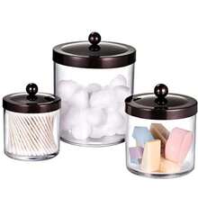Tarros de plástico con tapas de acero inoxidable a prueba de óxido organizador de almacenamiento organizador de almacenamiento para encimeras de baño decoración del hogar juego de 3 bronce - Transparente - Ver 8