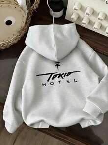 Moda Masculina Explosiva Mangas CortasTokio Hotel Women'S Hooded Sweatshirt - Oversized Pullover With Band Logo Print, Cozy Fall/Winter Casual Sweater For Concerts  Comfy Daily Hoodie - 淺灰色 - 查看 8