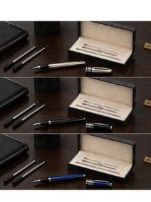 Luxury Black & Silver Metal Ball Pen Gift Set, Includes 2 Replaceable Refills, High-Quality Smooth Writing Business Signature Pen, Comes With Gift Box, Suitable For Father's Day, Graduation, Corporate Gifts For Men, Back To School - 626# Set - View 2