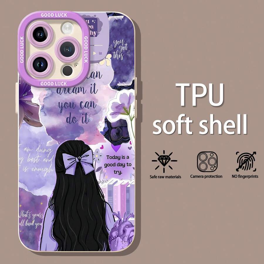 Fundas para teléfono con diseño de collage de inspiración femenina en color morado. Compatibles con , Apple, VIVO, OPPO, , Transsion, , y Honor. Fabricadas en silicona TPU, ofrecen protección contra golpes y caídas. - Blanco - Ver 1