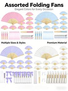 Elegant Multi-Color Bamboo Hand Fan, Suitable For Wedding Bride/Bridesmaid Gifts, Birthday Party Favors, Comes With Organza Bag And Decorative Tag - Apricot - View 1