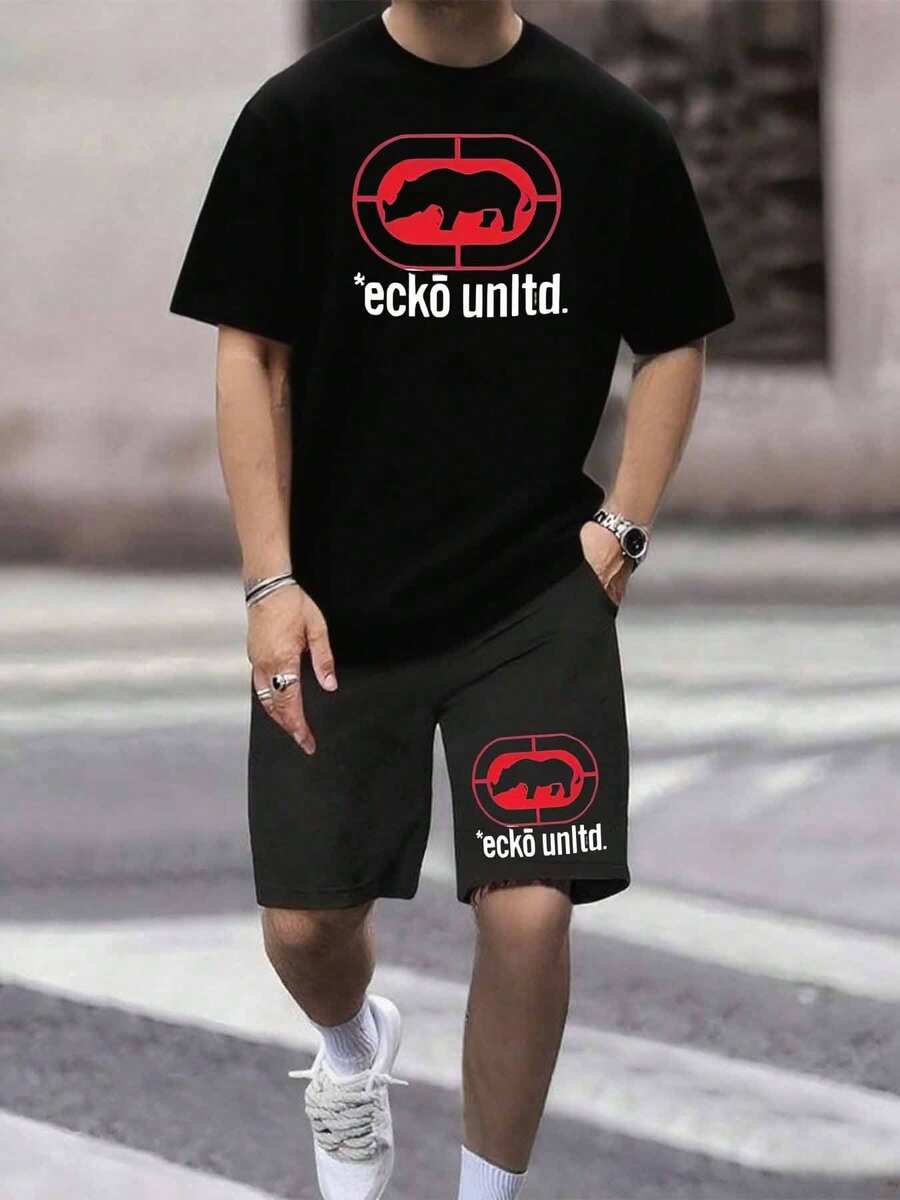 ECKO Men's Street Style 2 Piece Outfit, Graphic T Shirt And Shorts Set, Summer Casual, Athletic Matching Set, Comfortable Breathable Fabric, Sportswear Tracksuit, Perfect For Gym Workout, Travel Vacation, Beach - 7B - 查看 1