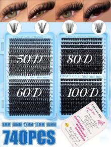 800/740/720片超浓密DIY假睫毛套装,含粘合剂和密封剂,长度8-16mm混合,卷度10D-150D,D型卷度,自然妆效,浓密蓬松,打造丰盈美睫,新手友好,适合日常佩戴、外出、派对、节日和旅行等场合,款式混搭,可自由组合。 - 彩色 - 查看 5