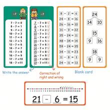 Juego de tarjetas didácticas reutilizables de matemáticas, tarjetas de flashcards de resta y división del 1 al 12, tarjetas de aprendizaje educativas, adecuadas para preescolar y jardín de infantes, Montessori, matemáticas de educación temprana - Multicolor - Ver 5