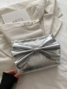 Sobre de embrague metálico con mariposa de unicolor, sobre de embrague minimalista casual de PU con brillo de unicolor - Plateado - Ver 9