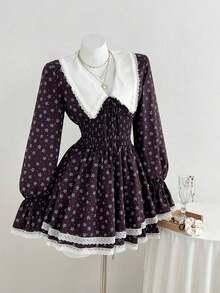 Vestido Casual con Cuello Peter Pan, Estampado de Flores y Diseño Ajustado, Perfecto para Look de Verano y Eventos Sociales - Multicolor - Ver 6