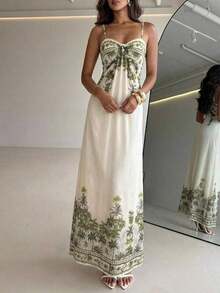 Vestido Casual con Estampado de Palmeras, Diseño Maxi y Falda Acampanada, Perfecto para Look de Verano y Eventos Sociales - Multicolor 2 - Ver 2