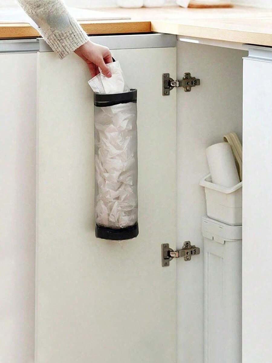 1pc Plastic Bag Holder: Grocery Bag Holder, Mesh Hanging Storage Bag Dispenser, Foldable Garbage Bag Organizer, Breathable Plastic Bag Storage For Your Kitchen - Random Style - View 1