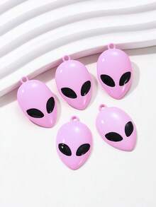 6 piezas de colgantes de metal con máscara de alienígena de dibujos animados divertidos y coloridos, surtidos al azar, con efecto de pintura en aerosol, hechos a mano, DIY, personalizados, para aretes, collar y cadena de teléfono - Multicolor - Ver 11