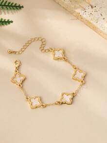 1 pieza Pulsera elegante de uso diario, minimalista con flor afortunada en blanco y negro, versátil para ir al trabajo, primavera/verano, regalo para el Día de la Madre - flores - Ver 7